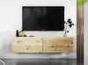 A modern floating media console with a black television mounted above it, set against a white wall. Produktbild-Vorschau
