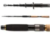 Three views of a fishing rod, showing it extended, collapsed, and a close-up of the handle. Anteprima dell’immagine prodotto