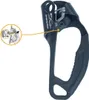 A close-up view of a black climbing ascender with an inset diagram showing how to use it. Náhled obrázku produktu