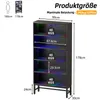 A product image showing a tall, narrow display cabinet with multiple shelves, featuring dimensions and weight capacity information. Náhľad obrázku produktu