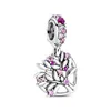 A silver charm shaped like a tree with pink and purple gemstones. Produktbild-Vorschau