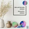 A decorative shelf display featuring a vase with dried reeds, two ceramic vases, and two dragon egg-shaped decorative items, one open to reveal a dragon figurine. A framed graphic with text is on the wall behind. Produktbild-Vorschau