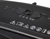 A close-up view of the control panel of a black paper shredder, showing various symbols and a slider control. Produktbild-Vorschau