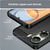 Close-up view of a black phone case, highlighting screen and camera protection features. Produktbild-Vorschau