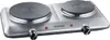 A silver electric double hot plate with black heating elements and knobs, and red indicator lights. Náhled obrázku produktu