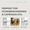 Collage of images showing a curtain rod on a window, a family at a table, and a decorative curtain. Produktbild-Vorschau