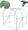 A collage showing a green greenhouse cover and a silver metal frame for a greenhouse. Anteprima dell’immagine prodotto