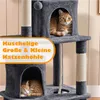 A cat tree with two cats inside, with text overlay. Produktbild-Vorschau