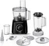 A collection of kitchen appliance parts and accessories, including a food processor and a blender, arranged on a white background. Produktbild-Vorschau