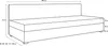 A line drawing of a sofa bed with dimensions indicated. Produktbild-Vorschau