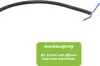 A black electrical cable with exposed blue and brown wires, accompanied by a green overlay with German text. Produktbild-Vorschau