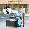A woman is pushing a storage cart filled with pool accessories next to a swimming pool. Podgląd zdjęcia produktu