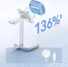A white charging stand with a blue accessory being placed on it, with a percentage graphic in the background. Anteprima dell’immagine prodotto