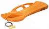 An orange plastic sled with a rope and handle, isolated on a white background. Voir les images du produit