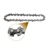A chainsaw chain with a close-up inset showing the detail of the cutting teeth. Náhľad obrázku produktu