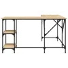 A minimalist shot of an L-shaped desk with shelves on a white background. Produktbild-Vorschau