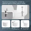 A collage of images showing toilet mounting kits and different types of toilets. Produktbild-Vorschau
