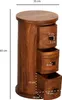 A wooden cylindrical cabinet with three drawers, shown with dimensions indicated by text and lines. Podgląd zdjęcia produktu