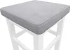 A close-up view of a stool with a gray cushion on a white base. Produktbild-Vorschau