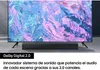 A soundbar is placed in front of a television screen displaying a colorful abstract image. Voir les images du produit