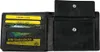 An open black leather wallet displaying credit cards and a coin pocket. Produktbild-Vorschau
