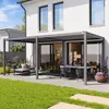 A modern patio with a pergola, outdoor furniture, and dining set. Voir les images du produit