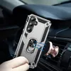 A hand holding a silver phone case with a ring holder, magnetically attached to a rose gold car mount on a car's air vent. Produktbild-Vorschau