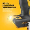 Close-up of a DeWALT cordless drill with a bright LED light illuminated at the base. Anteprima dell’immagine prodotto