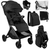 A collage of images showing a black baby stroller and its accessories. Anteprima dell’immagine prodotto