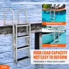 A retractable dock ladder is shown attached to a dock, with inset images showing it in use in a swimming pool and next to a boat. Náhled obrázku produktu