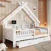 Huisbed 90x200 cm met LED-verlichting, planken, 2 laden en Productafbeelding-voorbeeld 3