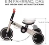 A beige and black Kinderkraft 4TRIKE 3-in-1 tricycle is shown against a white background. The image highlights the adjustable seat height with a measurement indicator. Produktbild-Vorschau