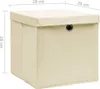 A cream-colored storage box with a lid, shown with dimensions indicated. Náhled obrázku produktu