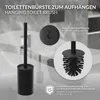 A black hanging toilet brush and its holder are displayed against a light gray and white background, with close-up views of the brush and its suspension mechanism. Podgląd zdjęcia produktu