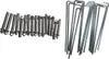 Two sets of hardware items are displayed against a white background. On the left are several metal anchors with nuts and washers. On the right are numerous metal stakes with a U-shape at one end. Náhled obrázku produktu