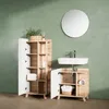 A bathroom vanity and cabinet set with a sink and mirror against a green wall. Produktbild-Vorschau