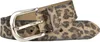 A close-up studio shot of a leopard-print leather belt with a silver buckle. Produktbild-Vorschau