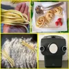 A collage of images showing fresh bucatini pasta, pasta being prepared, and a pasta machine. Produktbild-Vorschau