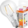 A clear LED light bulb and its packaging are shown against a white background. Produktbild-Vorschau