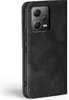 A black flip cover phone case for a Xiaomi Redmi Note 12 Pro+ 5G is shown from the side. Produktbild-Vorschau