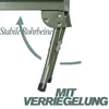 A close-up of the legs of a green folding grill, highlighting its stability and locking mechanism. Produktbild-Vorschau