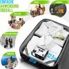 Collage showing different uses of a product, including moving, everyday life, business trips, and vacation, with a close-up of a suitcase packed with clothes. Produktbild-Vorschau