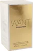 Rechteckige, weiß-goldene Parfumverpackung „WANT“ von DSQUARED2, 50 ml Eau de Parfum für Damen, glänzende Front mit schwarzer Schrift. Náhled obrázku produktu