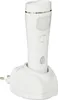 A white LED plug-in night light with a built-in flashlight and motion sensor, shown in its charging base. Produktbild-Vorschau