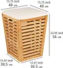 A diagram showing the dimensions of a bamboo laundry hamper with a cushioned seat. Anteprima dell’immagine prodotto