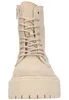 A close-up front view of a beige lace-up boot with a thick sole. Produktbild-Vorschau