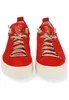 A pair of red sneakers with white soles and beige laces, presented from a front-facing perspective against a white background. Náhľad obrázku produktu