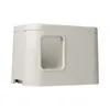 A white cat litter box with a clear window on a white background. Voir les images du produit