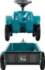 Front and back view of a teal ride-on toy car with a trailer. Produktbild-Vorschau