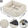 A collage of images showing a dog bed, close-ups of its texture, and a dog resting in a similar bed. Produktbild-Vorschau